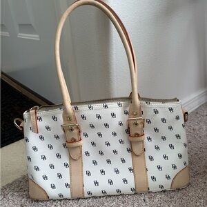 Dooney & Bourke Cream and Tan Logo Satchel
